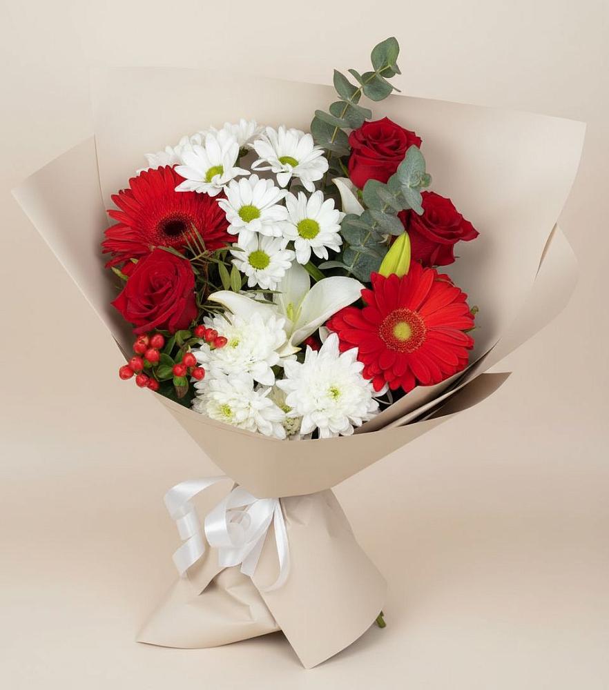 Букет цветов из: Розы, Хризантемы, Герберы и Лилии в Сулаке
