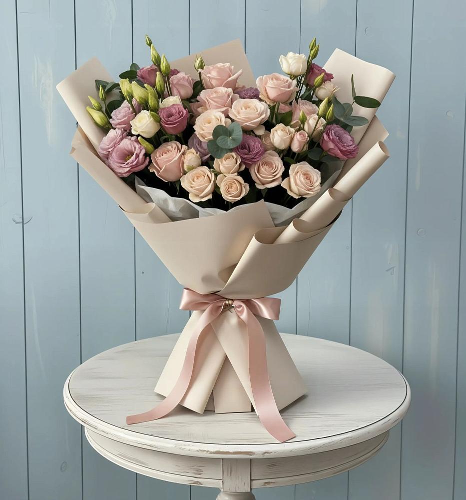 Букет цветов из: Розы и Лизиантусы в Сулаке