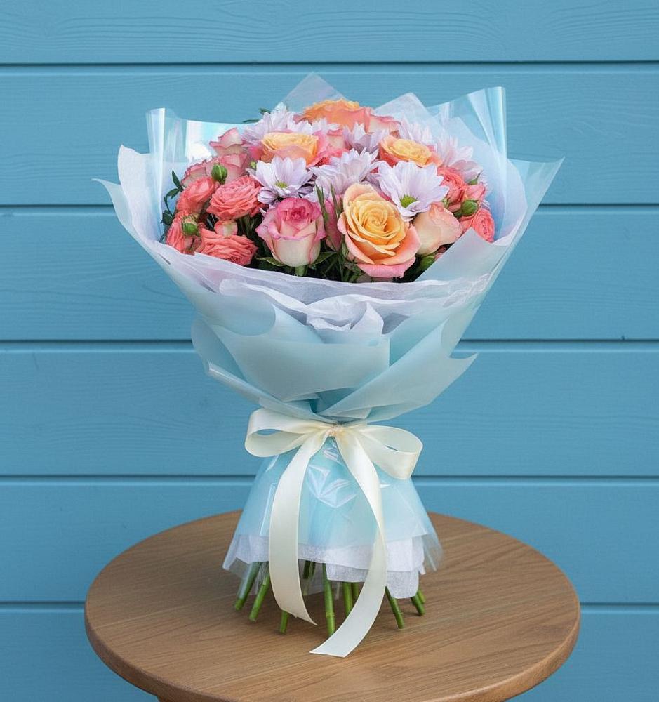 Букет цветов из: Хризантемы и Розы в Сулаке